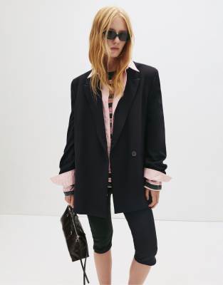Pull & Bear - Zweireihiger Blazer in Schwarz mit Knopfleiste