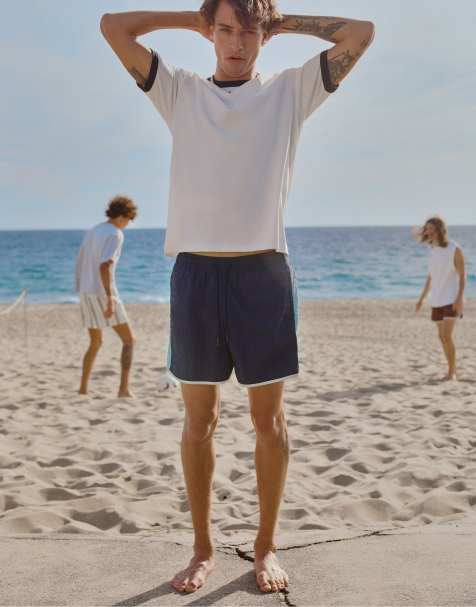 Pull&Bear - Zwembroek met contrasterend paneel in blauw - view 1
