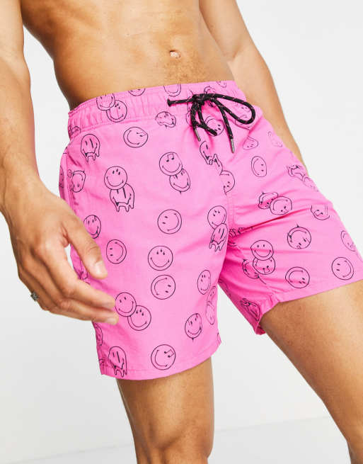 Kreta Sanctie Hoeveelheid geld Pull&Bear - Zwemshort met smiley-print in roze | ASOS