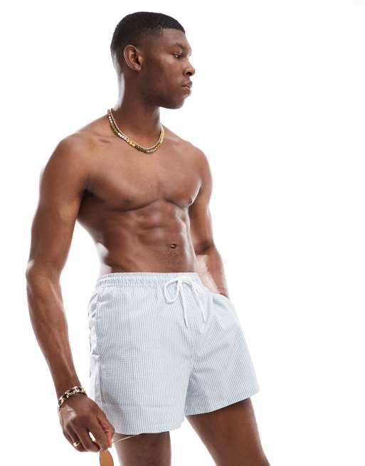 Pull&Bear - Zwemshort van gestreepte seersuckerstof in blauw
