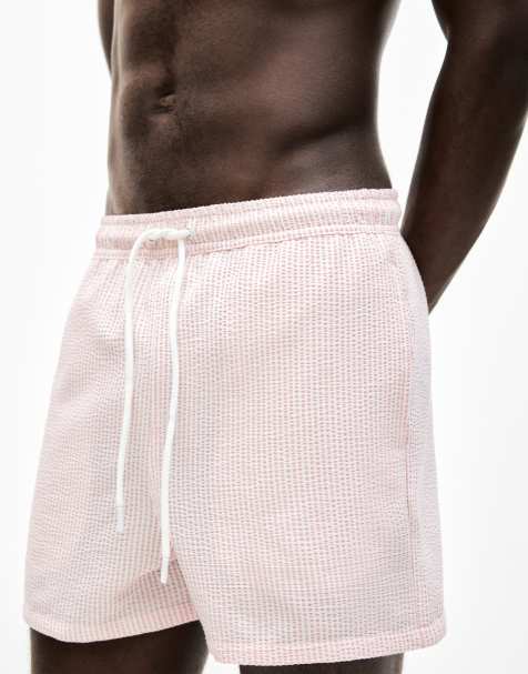 Pull&Bear - Zwemshort van gestreepte seersuckerstof in roze - view 1