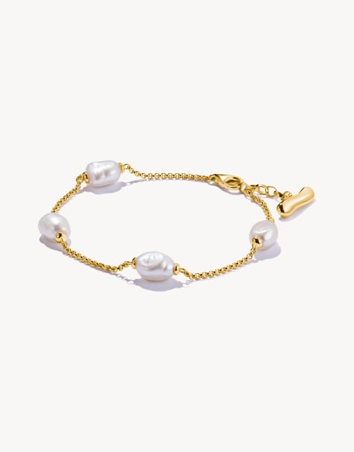 Pulsera color oro amarillo y blanco chapada en oro con perlas de agua dulce Natural Beauty de Thomas Sabo