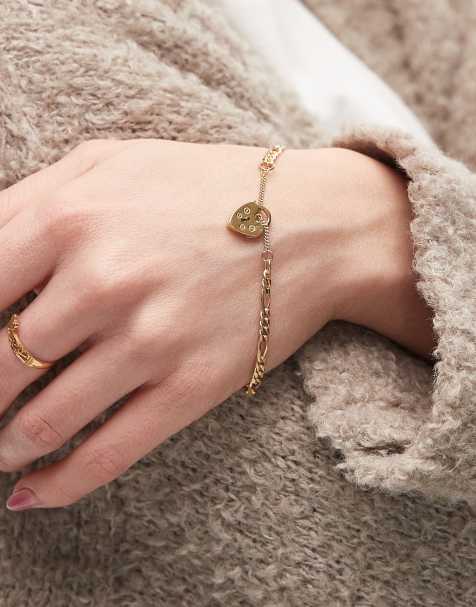Pulsera con charm de candado en forma de corazón chapada en oro vermeil de 18 quilates de Seol + Gold - view 1