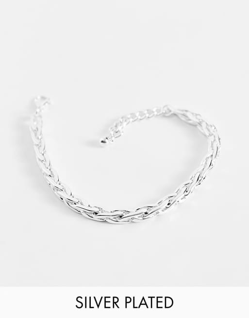 Pulsera de cadena trenzada chapada en plata de ley de ASOS DESIGN