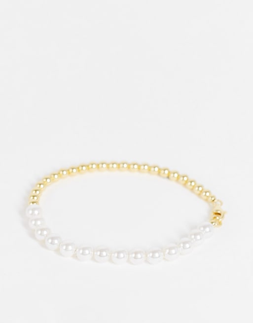 Pulsera de esferas y perlas de plata chapada en oro de Serge DeNimes