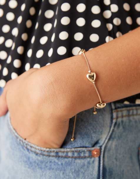 Pulsera de la amistad dorada de cadena con corazones pequeños abullonados de ASOS DESIGN - view 1