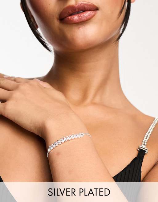 Pulsera de la amistada chapada en plata con diseño de circonitas alargadas de ASOS DESIGN