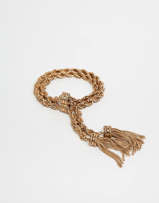 Pulsera dorada con cadena tipo cuerda y cierre de alamar de ASOS DESIGN