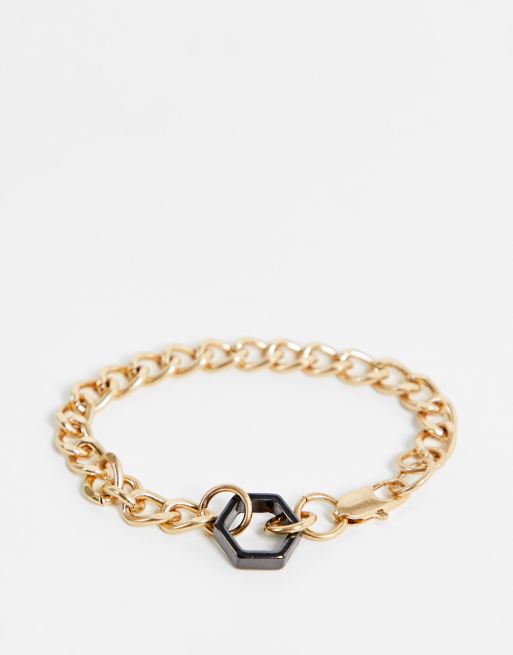Pulsera dorada con detalle hexagonal Sunday de Icon Brand