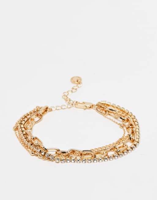 Pulsera dorada con diseño de varias cadenas de French Connection