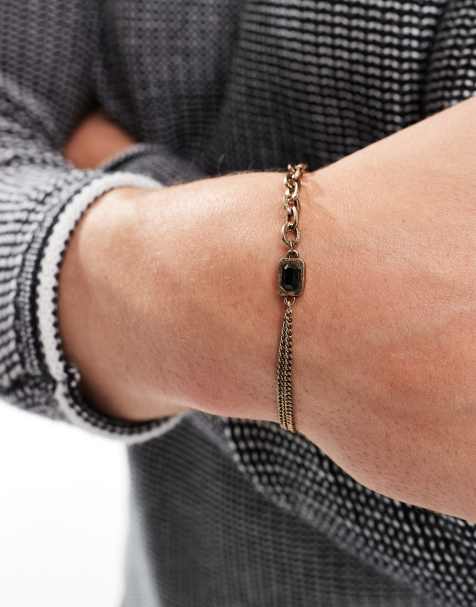 Pulsera dorada de cadena variada con charm de piedra negra de estilo antiguo de ASOS DESIGN - view 1