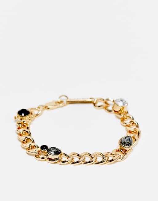 Pulsera dorada estilo cadena barbada con piedras tipo gemas de WFTW
