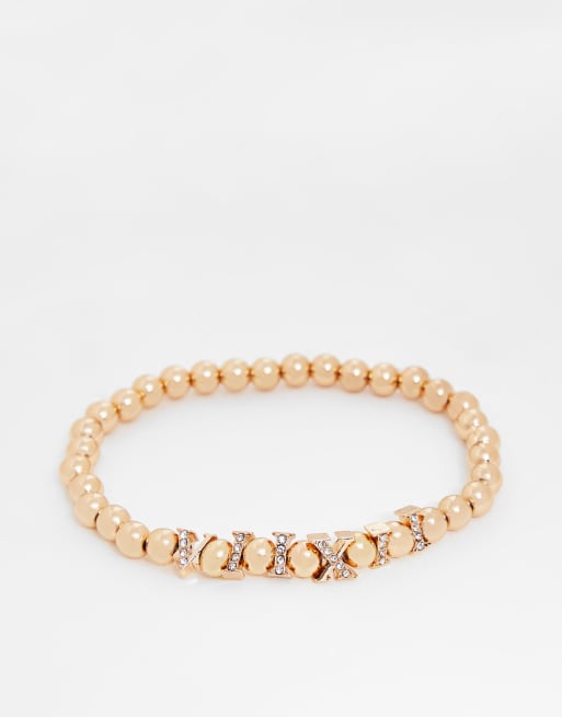 Pulsera dorada para festivales de cuentas de números romanos y tipo perlas sintéticas de ASOS DESIGN  