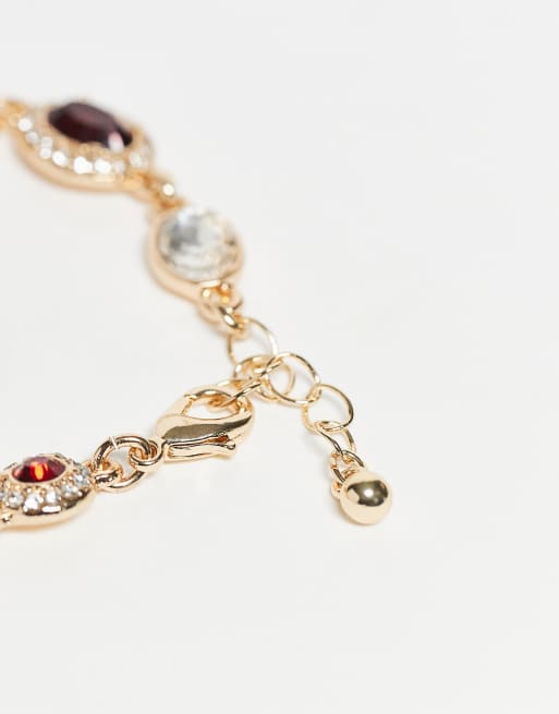 Pulsera dorada unisex de cadena con pedrería roja de Reclaimed Vintage, 3 de 3