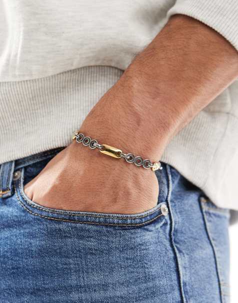Pulsera dorada y plateada de cadena de eslabones de acero inoxidable resistente al agua de ASOS DESIGN - view 1