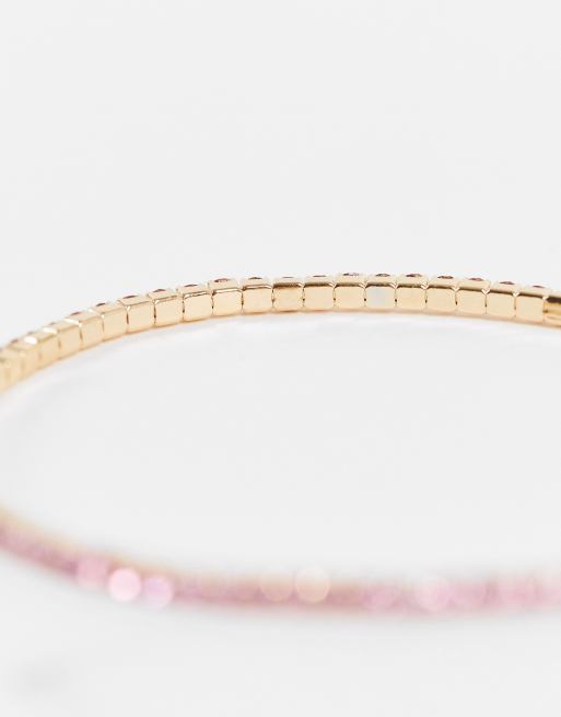 Pulsera elástica dorada con cristales rosas de ASOS DESIGN, 4 de 4