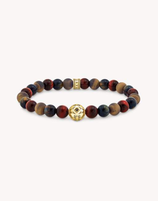 Pulsera multicolor con cuentas de ojo de tigre azules, rojas y doradas chapadas en oro de Thomas Sabo