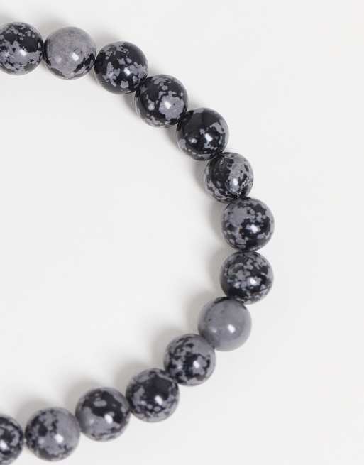 Pulsera negra de cuentas de piedra obsidiana natural de DesignB, 2 de 4