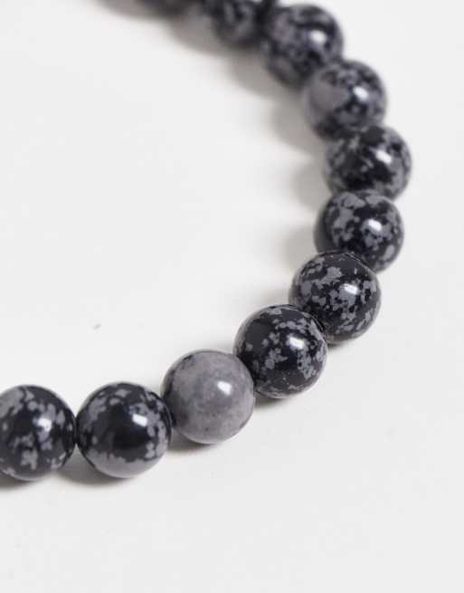 Pulsera negra de cuentas de piedra obsidiana natural de DesignB, 3 de 4