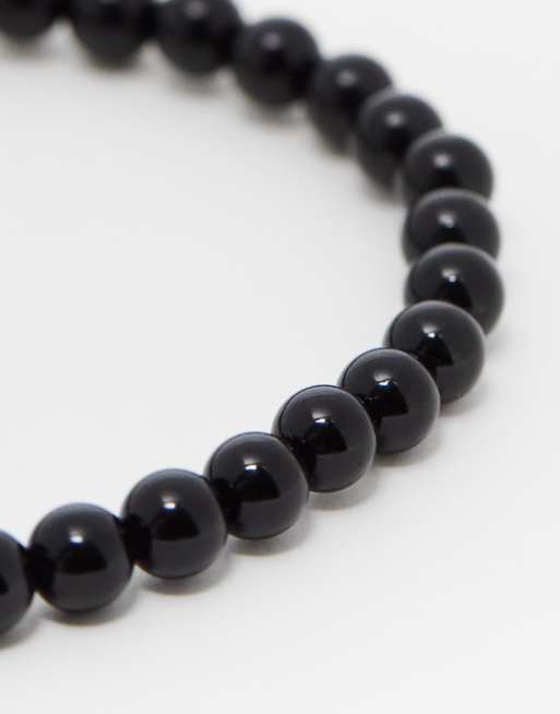 Pulsera negra para festivales de cuentas de ágata y charms de plata de ley de ASOS DESIGN  , 2 de 4