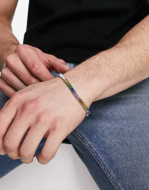 Pulsera plateada con diseño de cristales baguette multicolores de ASOS DESIGN
