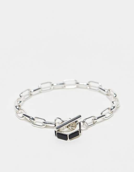 Pulsera plateada con diseño hexagonal negro Corazon de Icon Brand