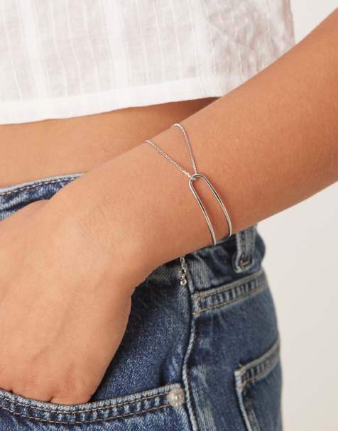Pulsera plateada con diseño rígido delicado y detalle de cadena de ASOS DESIGN - view 1