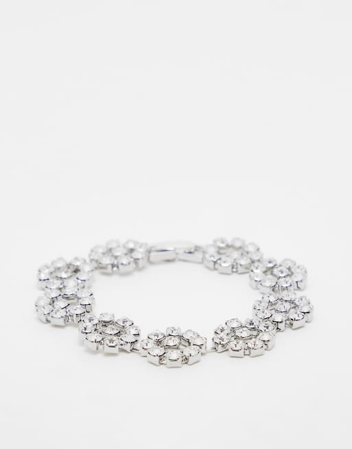 Pulsera plateada con flores de cristales de True Decadence