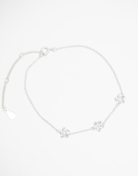 Pulsera plateada con tres charms de flores de plata de ley de Lovisa - view 1