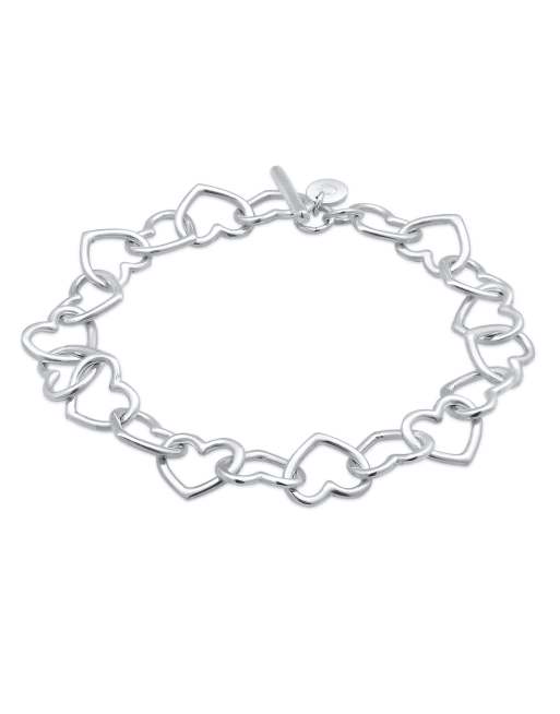 Pulsera plateada de cadena con eslabones abiertos en forma de corazón de plata de ley 925 premium de Elli