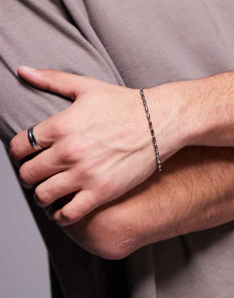 Pulsera plateada de cadena de esferas ovaladas de acero inoxidable resistente al agua de ASOS DESIGN - view 1