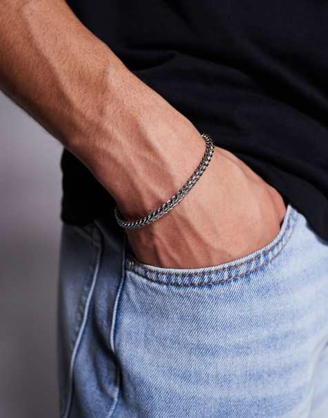 Pulsera plateada de cadena fina con eslabones cuadrados de acero inoxidable resistente al agua de ASOS DESIGN - view 1