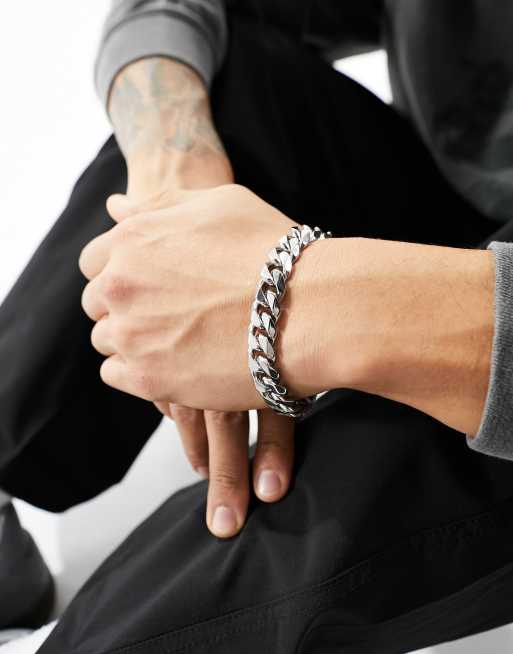 Pulsera plateada de cadena gruesa de acero inoxidable resistente al agua de ASOS DESIGN