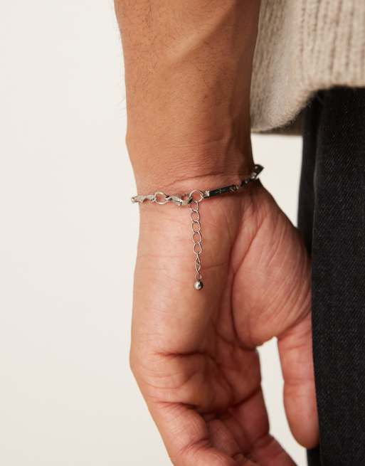 Pulsera plateada de cadena retorcida con detalles de barras de acero inoxidable resistente al agua de ASOS DESIGN  , 2 de 3