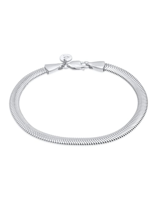 Pulsera plateada elegante de cadena de serpiente plana con diseño de plata de ley 925 Herringbone Trend de Elli