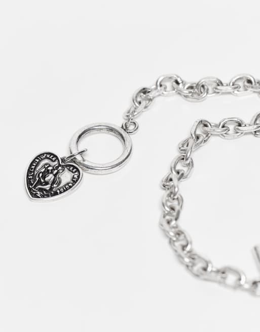 Pulsera plateado pulido unisex con charm de corazón de Reclaimed Vintage, 2 de 3