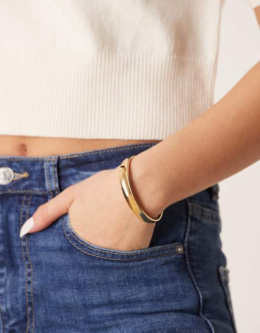 Pulsera rígida ancha con diseño efecto fundido de acero inoxidable chapado en oro de 18 quilates de Lost Souls