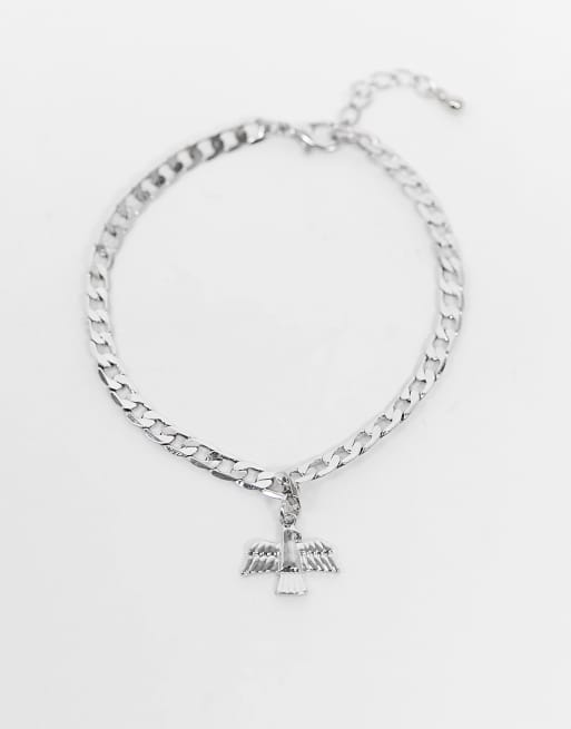 Pulsera tobillera plateada de cadena con charm de águila de DesignB