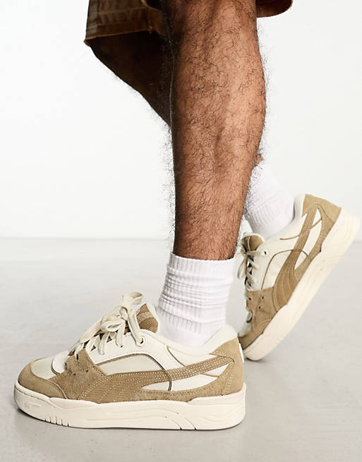 PUMA-180 courduroy sneakers in white and brown