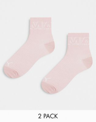 Puma 2 pack ankle logo socks in pink