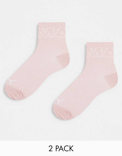 Puma 2 pack ankle logo socks in pink | ASOS