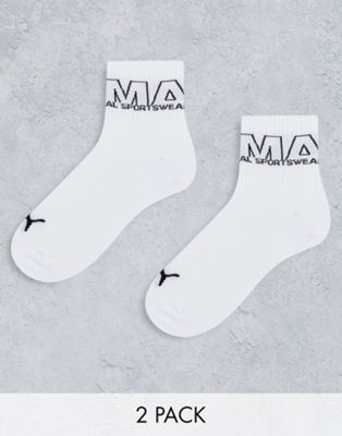 Puma 2 pack ankle logo socks in white