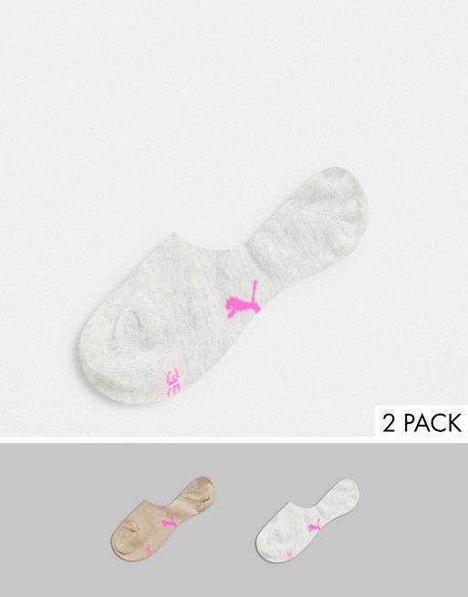 Puma 2 pack invisible liner socks in cream and beige