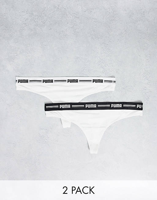 Puma 2 pack logo banded thongs in white