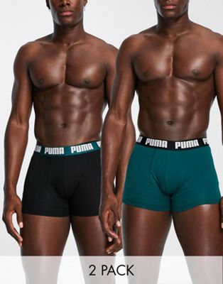 Puma 2 pack logo boxers in green/black