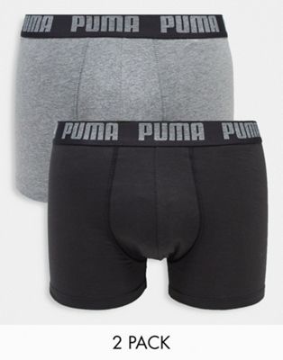 Puma 2 pack logo boxers in grey/black