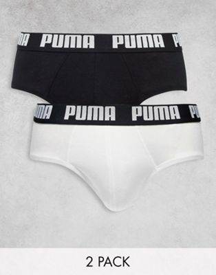 Puma 2 pack logo briefs in black/white