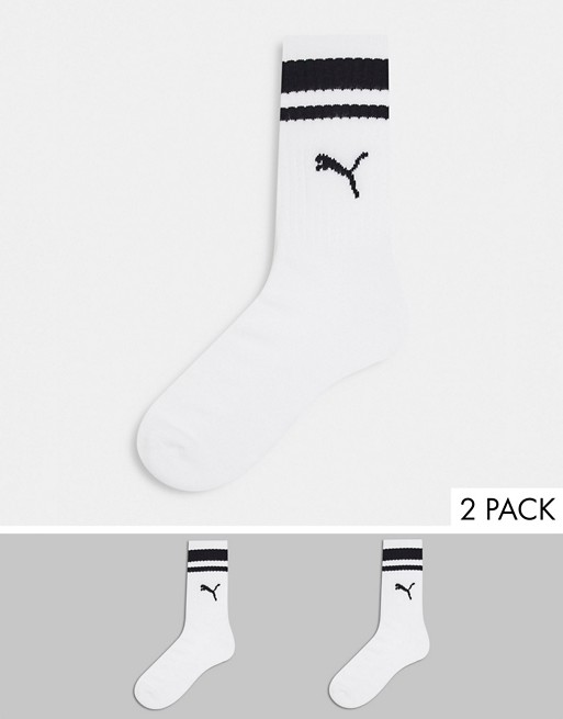 Puma 2 pack logo stripe crew socks in white and black