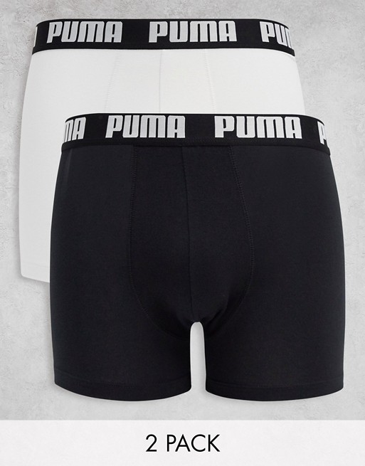 Puma 2 pack logo waistband boxers in black/white