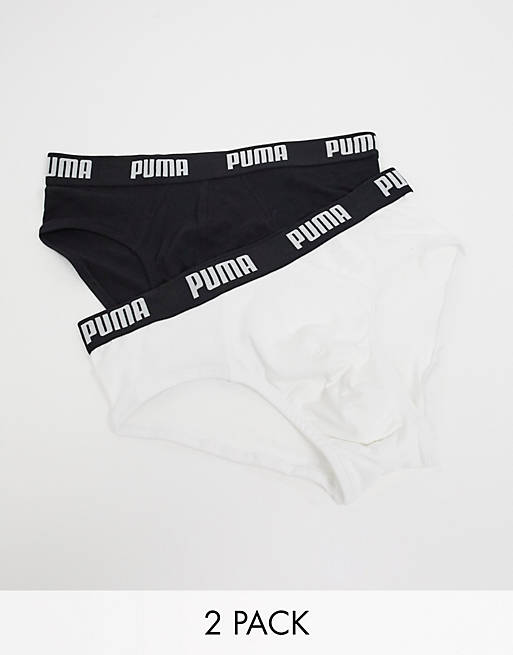 Puma 2 pack logo waistband briefs in black/white